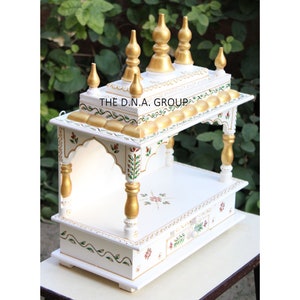 Big Size Wooden Pooja Mandir Temple Home Handcrafted Hindu Pooja Ghar Mandap White Wall Mount Worship Altar Shrine Puja Unit - Free Shipping