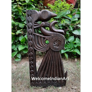 Wooden Hand Carved Peacock Wall Panel, Indian Fine Handmade Wall Art, Floral Carved Wall Mount Panel, Wall decor
