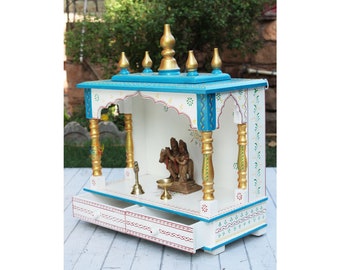 Handcrafted Wooden Temple Mandir: Indian Pooja Ghar with Drawers