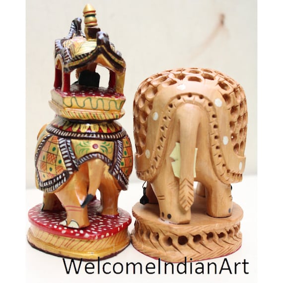 手彫りの木製象の置物：インドの手工芸品セット - Etsy 日本