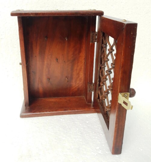 Old Wooden Key Holder Box Wall Key Rack Brass Fitted Home Etsy UK