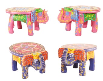 Handcrafted Wooden Elephant Stool/ Decorative Rustic Ellie Sculpture/ Low Height Kid Stool/ Home Decor Bohemian Animal/ Accent Small Table