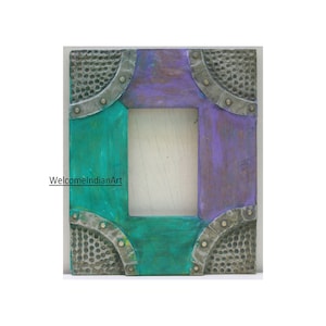 Wood Photo Frame With Metal Work Handmade Frame Hand Painted Frame Indian Decor Indian Art Picture Frame Table Photo Frame Colorful Frame