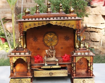 Wooden Hindu Temple Mandir: Big Size Pooja Ghar, Wall Mount
