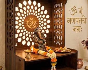 Wandbehang Mandir mit Om Symbol | LED Licht Jali Design Tempel