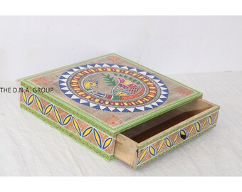 Hand Painted Wooden Drawer: Indian Jewelry Keepsake Box