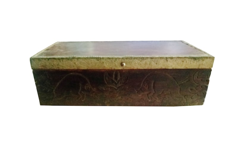 Indian Wooden Brass Box Brass Wooden Vintage Trinket Antique Hand Carved Engrave