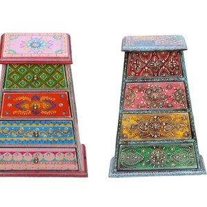 Wood Handpainted Colourful Drawer Compartment Pyramid Jewelry keep sacker Indian Art Mother&#39;s day Gift Home n Living