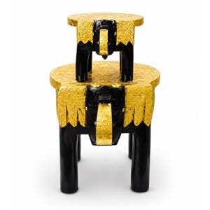 Handmade Wooden Elephant Stool: Antique Copper Painted, Brass Fitted