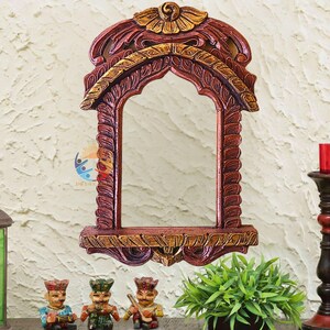 Handmade Rajasthani Jharokha Wood Frame: Hanging Wall Mirror image 5