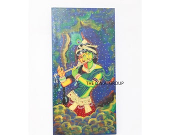 Hand Painted Radha Krishna Wooden Wall Decor: Traditional Indian Art