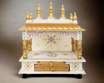 Handcrafted Wooden Golden Temple: Hand-Painted Pooja Ghar Mandir (15x8x18 inch)