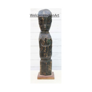 Antique Carved Wooden Statue: Indian Warrior Figurine, Farmhouse Decor