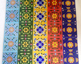 Blue Pottery Ceramic Tiles: Floral Art Wall Tile Set (3x3 inch)