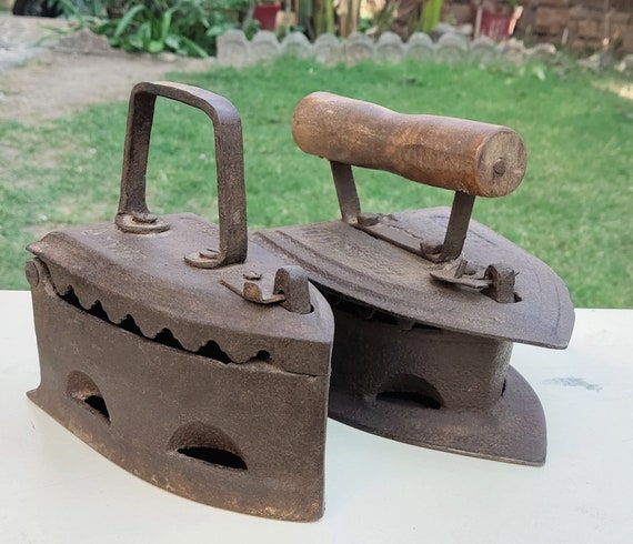 Antique Charcoal Iron Set: Vintage Cast Iron Press, Collectible