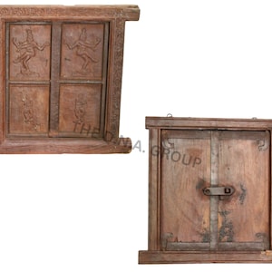 Antique Wood Window Frame, Old Vintage Handmade Wall Hanging Shutter, Decorative Farmhouse Reclaimed Window Shutter