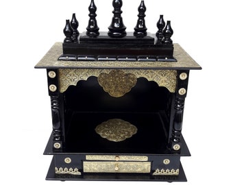 Handcrafted Wooden Temple Mandir: Indian Pooja Ghar with Metal Inlay