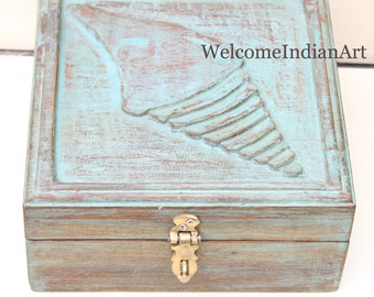 Caja de joyería de madera hecha a mano: recuerdo de boda de arte indio
