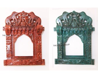Handcarved Handpainted Wooden Jharokha Frame: Home Wall Decor
