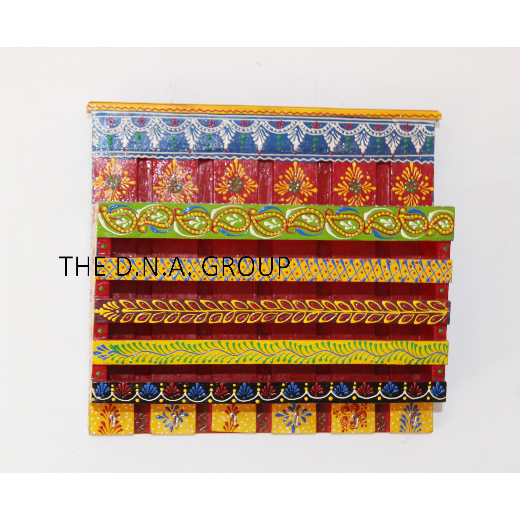 Wooden Hand Painted Magazine Holder with Key Hanger/Wall Mounted Letters Newspaper Books Stationery Storage Basket/Desk Organiser