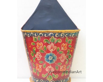 Handmade Floral Painted Iron Bucket: Rustic Garden Decor