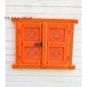 Wooden Window, Vintage Wooden Hand Carved Window Shutter, Handmade Wall Hanging Handmade frame, Farmhouse Wall Decor