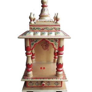 Wooden Temple Mandir For Home Indian Handcrafted Pooja Ghar Wall Mount Mandap With Drawer Home Decor