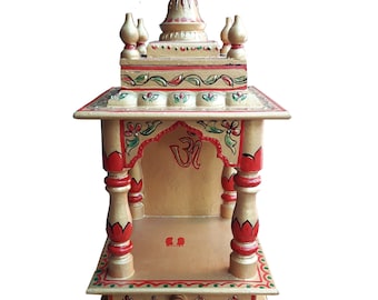 Handcrafted Wooden Temple Mandir: Indian Pooja Ghar with Drawer