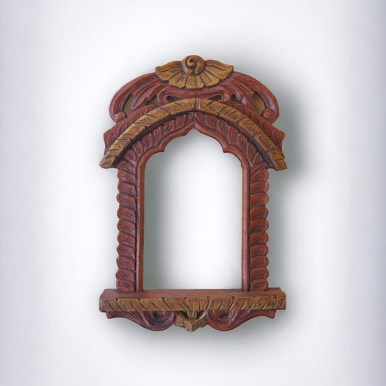 Handmade Rajasthani Jharokha Wood Frame: Hanging Wall Mirror image 6