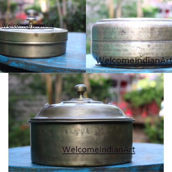 Vintage Old Brass Tiffin Box Brass Chapati Box Old Tiffin Box From 1940s Old Indian Handmade Brass Lunch Box Indian Handicraft