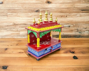 Handmade Wooden Home Temple: Wall Decor Pooja Mandir (15x8x18 inch)