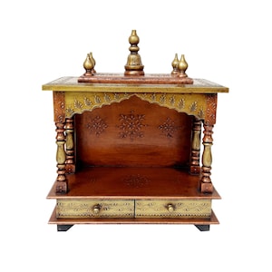 Handcrafted Wooden Temple: Copper & Gold Painted Puja Mandir