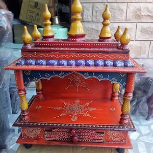 Wooden Hindu Temple Pooja Mandir Mandapam Altar Shrine Sacred Space Stand Religious Wall Mounted Decor Designer Art Temple Gift Home Office