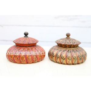 Set di 2 scatole regalo in legno, portagioie in osso pregiato, piccolo portagioie a forma di fiore, multicolore, decorazioni per la casa dipinte a mano, bigiotteria in ottone.
