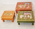 Wooden Chowki Hand Painted Bajot: Traditional Wooden Patla Indian Home Decor