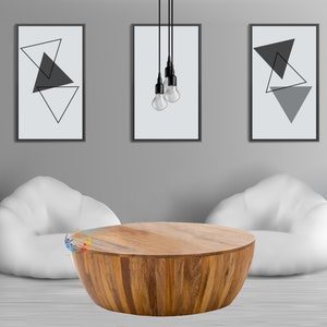 Wood Round Drum Coffee Table, Living Room Center Table, Handcrafted Sustainable India Furniture, Solid Wood Farmhouse End Table