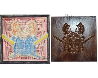 Handmade Wooden Samurai Wall Panel: Vintage Indian Decor
