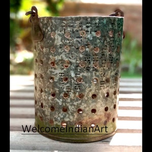Rustic Metal Hanging Lamp: Recycled Lampshade, Farmhouse Decor