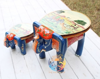 Handmade Wooden Elephant Stool/Hand Carved Elephant Stool/Wooden Stool/Wooden Painted Stool/Bar Stool/Decorative Gift Item/Sets of 2
