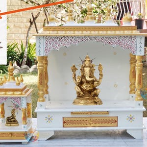 Big Size Hindu Pooja Mandir Wooden Pooja Ghar Wall Mounted Trendy Shrine Handcrafted Altar Diwali Temple USA (Buy1Get 2 Free) Home Decor Art