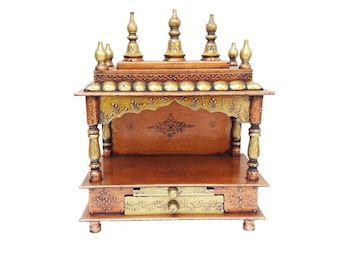 Mandir hindú de madera para puja: Templo de pared pintado de cobre, de gran venta en EE. UU.