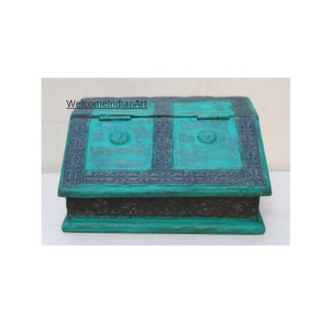 Hand Carved Wooden Box: Vintage Indian Art, Brass Fitted Trinket Box
