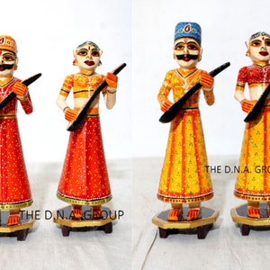 Handmade Standing Wooden Musical Statue Pair/Handmade Gangaur Ishar Gavar figurine Set of 2/Wooden Statue Decor/Traditional Gift for Mother