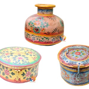 Antike Vintage Gusseisen Blumen Hand bemalt Box Pot Großeltern Geschenk Schmuck Sandook Toast Brotkasten Eisen indische Wohnkultur