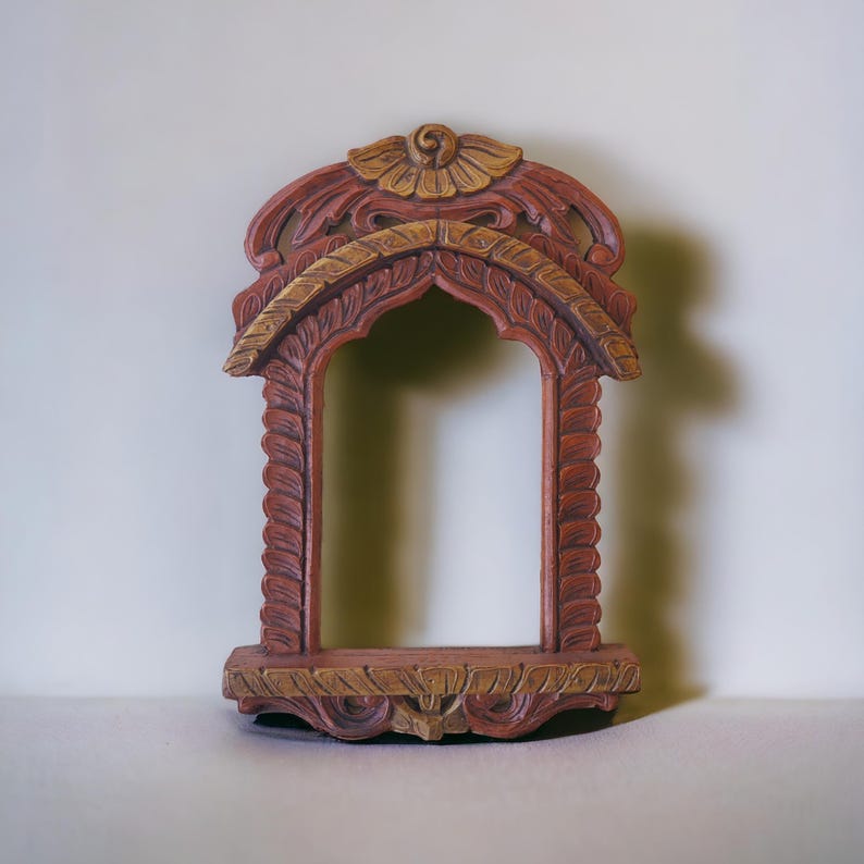 Handmade Rajasthani Jharokha Wood Frame: Hanging Wall Mirror image 7