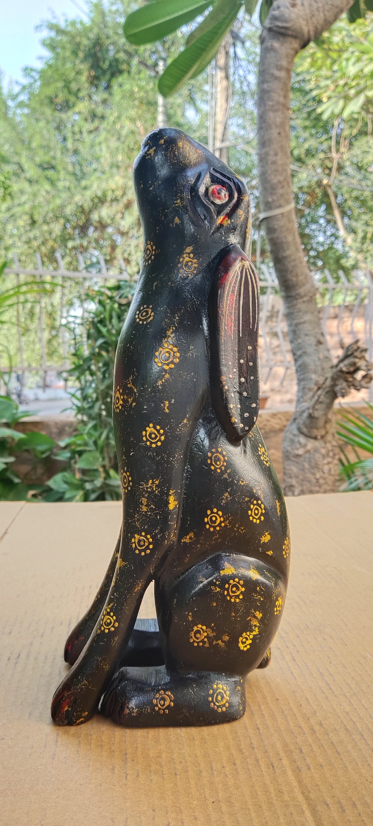 Wooden Rabbit Statue Figure Showpiece Home Decor Handmade Etsy