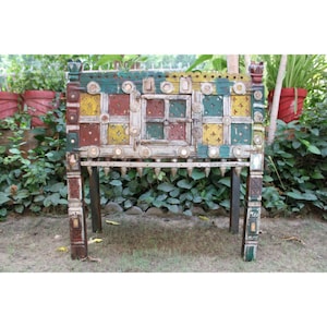Wooden Damchiya, Traditional Indian Dowry Box, Distress Sideboard 2 Drawers, Antique Hand Carved Console Table, Decorative Used Blanket Box