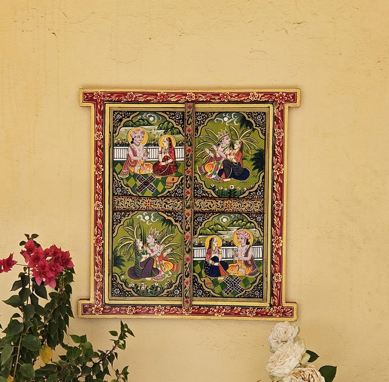 Hand Painted Radha Krishna Window: Indian Farmhouse Wall Decor - Etsy