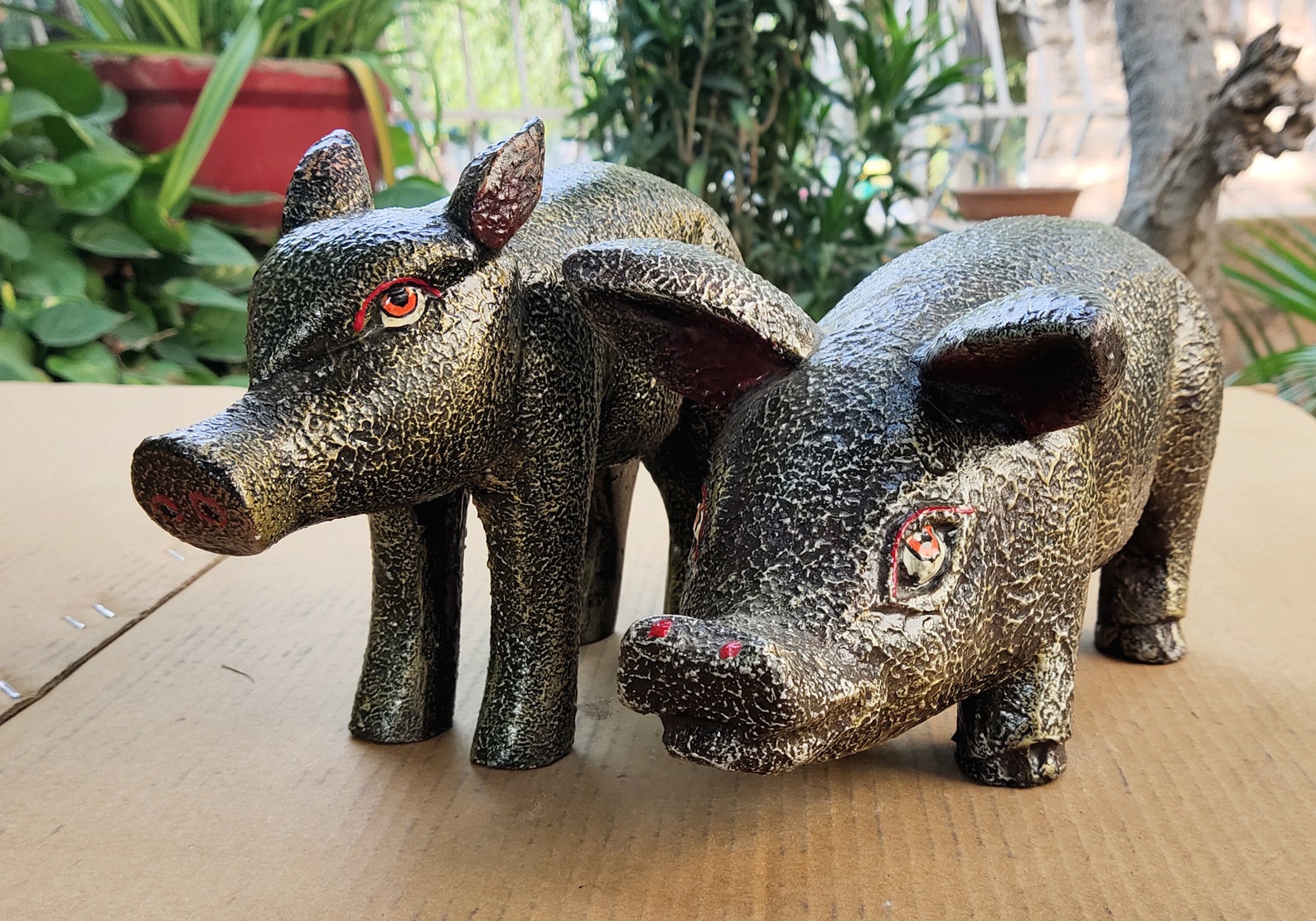 Wooden Pig Statue Figure Showpiece Home Decor Handmade Etsy