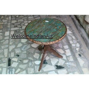 Hand Carved Round Wood Coffee Table: Indian Living Room Furniture